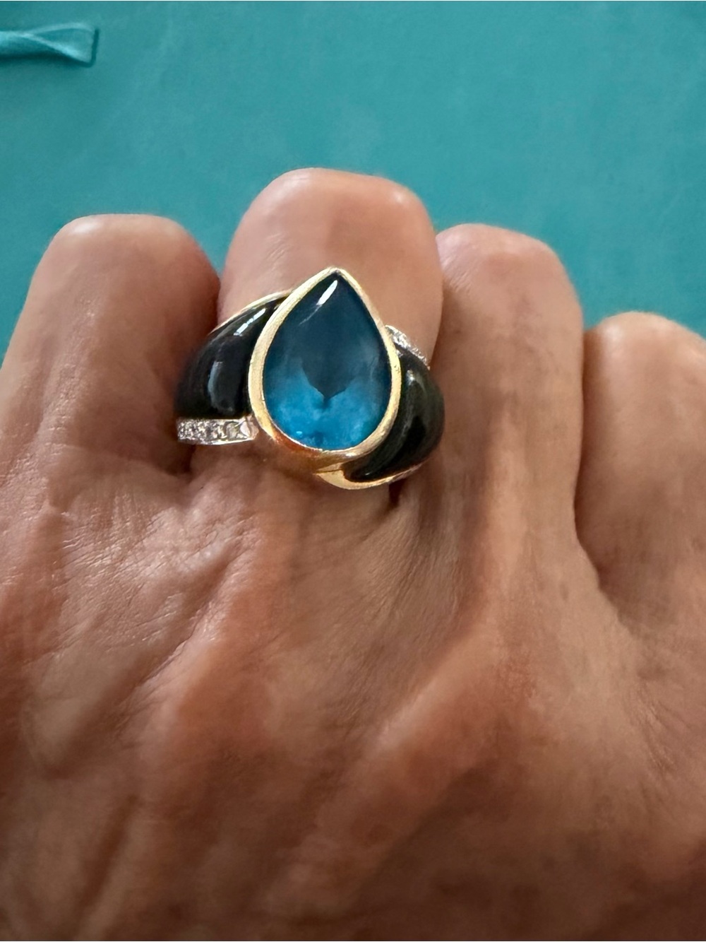 14kt London Blue Topaz and Black Onyx Ring